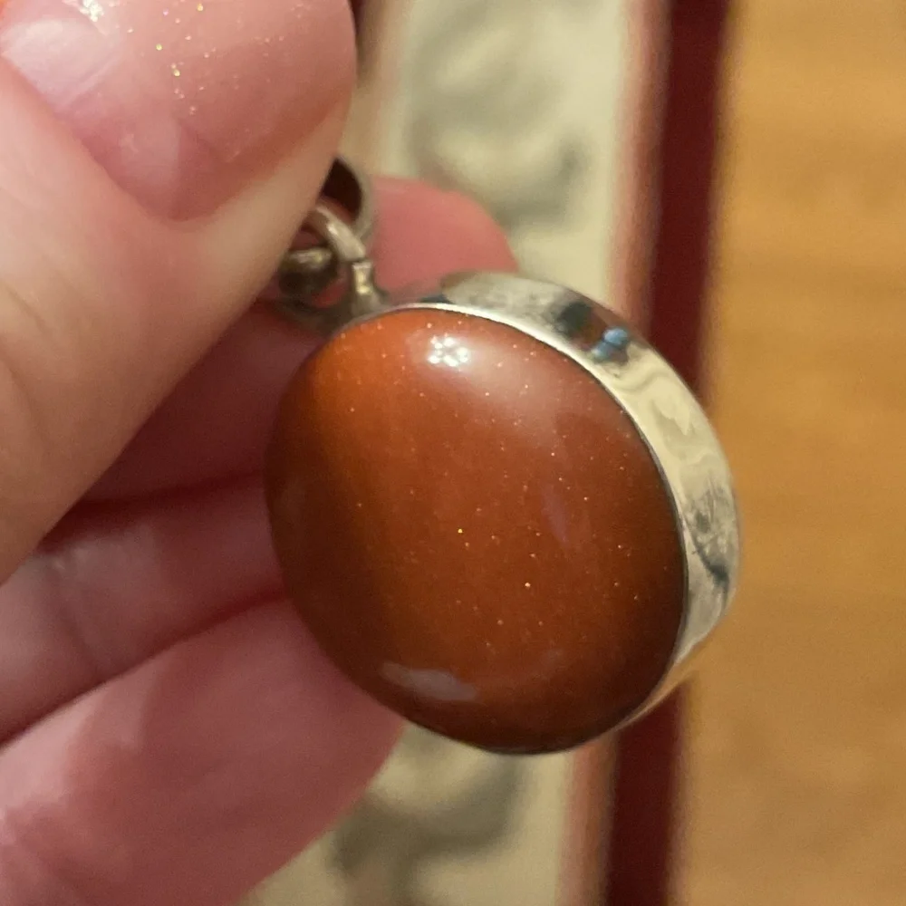Sterling Silver 925 Gold stone Round Pendant